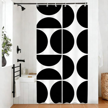 Black and White Mid Century Modern Shower Curtain, Boho Abstract Geometric Retro Art Bath Curtains For Bathroom, Colorful Unique Pattern Waterproof Polyester Fabric Bathroom Set 12 Hooks 36X72IN