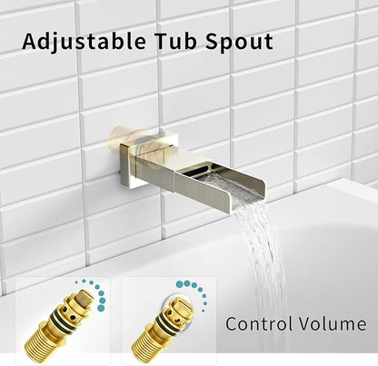 SR SUN RISE 10 Inches All Metal Bathtub Faucet Set Shower System with Tub Spout Square Rain Shower Head and Handheld Combo Shower Fixtures, Modern Valve and Trim Kit, Brushed Nickel