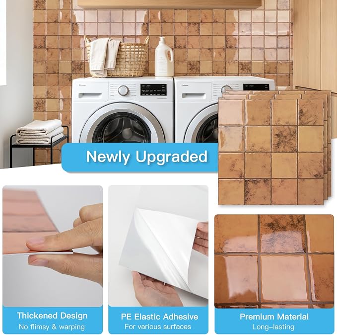 Art3d 10-Pack Heavy-Duty Peel and Stick Backsplash, 12x12 Inch Self-Adhesive Wall Tile Stick on Kitchen Countertop, Terracotta