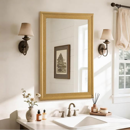 Natural Wall Mirror for Bathroom,Rectangle 24 x 36 inch Vanity Mirrors | Hanging Mirror with Wood Grain Frame for Living Room,Bedroom,Entryway