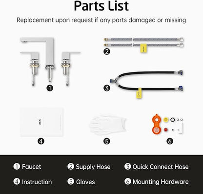 KES Bathroom Sink Faucet 8-Inch Widespread Bathroom Faucet 3 Hole Vanity Faucet Supply Hose Included SUS304 Stainless Steel Brushed Finish, L4350LFF12-BS