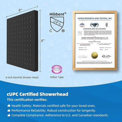 Hibbent cUPC Certified Thickness Metal 8'' Rain Shower Head, Matte Black | High Pressure Shower Head, Bathroom Waterfall Shower Heads, High Flow Fixed Showerheads with Adjustable Brass Ball Joint
