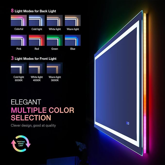 LOAAO 50"X30" LED Bathroom Mirror with Lights, UL Listed | Anti-Fog, Dimmable, RGB Backlit + Front Lighted, Memory Function, Tempered Glass