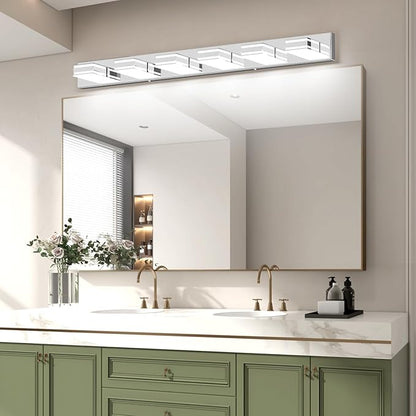 Ralbay Chrome Bathroom Vanity Light Fixtures 48inch 6-Light Acrylic Chrome Modern LED Bathroom Wall Vanity Lighting Fixtures Over Mirror