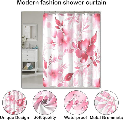 Floral Shower Curtain, Pink Watercolor Flower Shower Curtains for Bathroom, Modern Minimalist Waterproof Fabric Bath Decoration 72x72 Inch