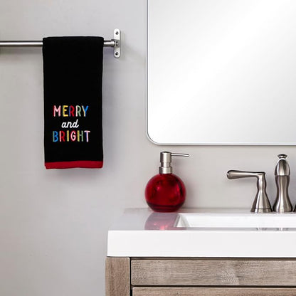 SKL Home Christmas Rainbow Merry Hand Towel Set-2pc, 100% Cotton, Black | Soft, embroidered velour. Great for the bathroom, kitchen or bar & holiday gifting.