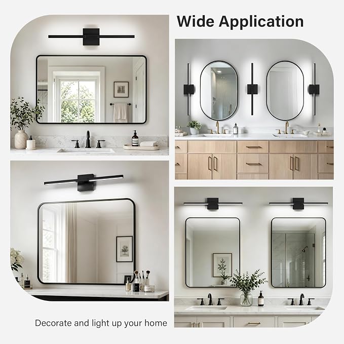 Black Bathroom Vanity Light, 24 Inch LED Light Bar Over Mirror | Modern Bathroom Light Fixture Over Mirror for Vanity, 360° Rotatable Dimmable LED Wall Mounted Lighting, ETL Certified