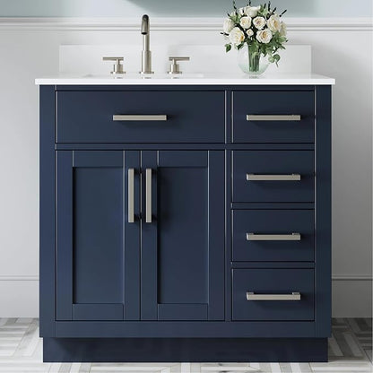 36-Inch Bathroom Vanity with Sink W/ 2 Doors & 4 Drawers & 1 Flip Drawer, Navy Blue Vanity W/Brushed Nickel Handles