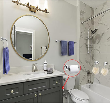 5 Pieces Polished Chrome Bathroom Hardware Accessories Set,Hand Towel Ring,16 inch Towel Bar,Toilet Paper Holder,2pcsTowel Hooks,Round SUS304 Stainless Steel Heavy Duty Wall Mount Holder,Towel Rack