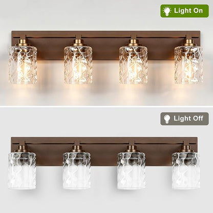 Modern Bathroom Lighting Fixtures Over Mirror, Vanity Lights for Bathroom, Wall Sconces with Clear Glass Shades, E26 Ceramic Socket, 4-Light 27.5-inch Oil-Rubbed
