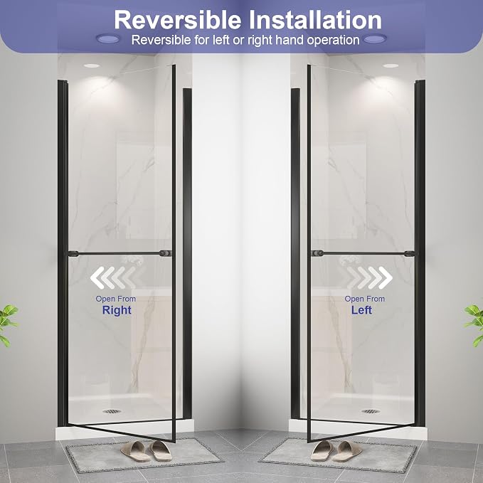 28"-30" W x 72" H Frameless Pivot Shower Door Matte Black | 1/4"(6mm) SGCC Tempered Glass with Explosion-Proof Film &Nano Coating,Customizable Width