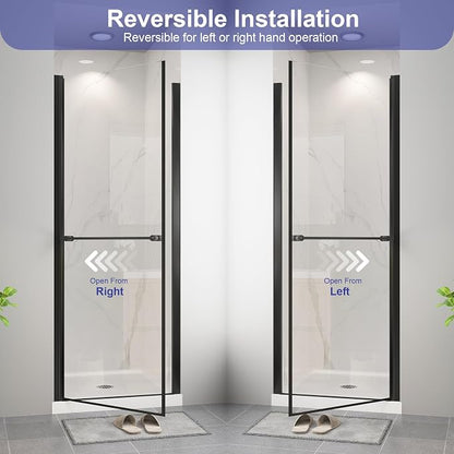 30"-32" W x 72" H Frameless Pivot Shower Door Matte Black | 1/4"(6mm) SGCC Tempered Glass with Explosion-Proof Film &Nano Coating,Customizable Width