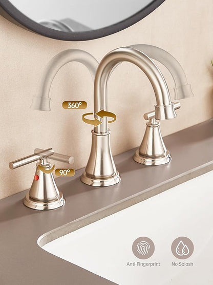 Fransiton 8 Inch Widespread Bathroom Sink Faucet 3 Hole 2-Pack, Brushed Nickel with Metal Pop-Up Drain Assembly,2 Handle for Sink Vanity