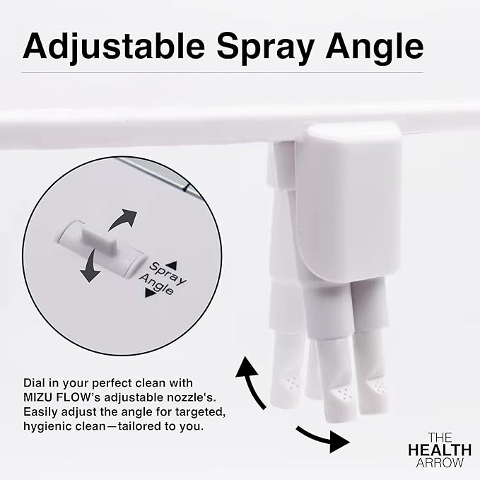 MIZU FLOW - Non-Electric Bidet Attachment for Toilet Seat, Adjustable Water Pressure & Spray Angle, Fresh Water, Hygienic, Self Cleaning, Dual Nozzles (Front & Rear Wash), DIY Easy Install (White)