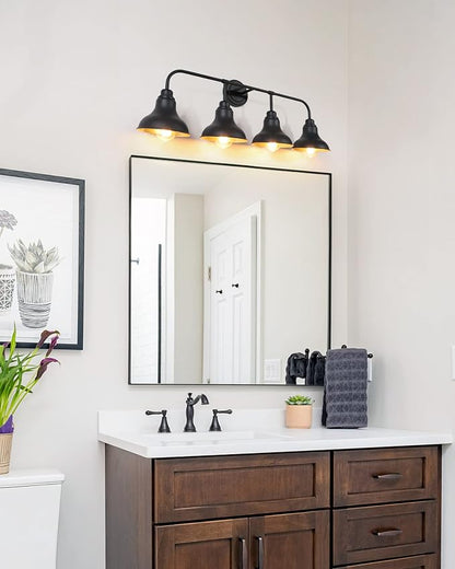 34.25-Inch 4-Light Matte Black Vanity Light for Bathroom Mirror | Farmhouse industrial style, matte black metal, 4 E26 base max 60W, no bulbs, wall lighting for bathroom mirror, hallway
