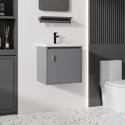 20'' Bathroom Vanity with Ceramic Sink Combo, Wall Mounted Small Bathroom Vanity with Soft-Close Door Modern Floating Cabinet, Pop-up Drain, P-Trap Included, Gray(No Faucet)