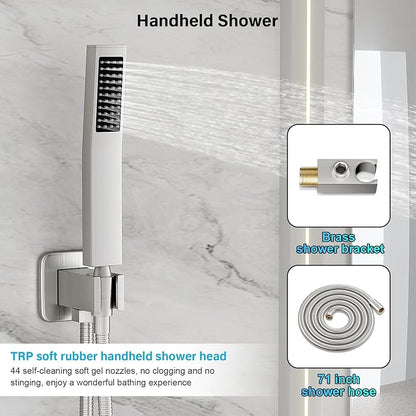 FPXRNG Shower Faucet Set Rainfall Shower System with Square Shower Head and Handle Set Rough-in Valve and Metal Trim Kit Included Brushed Nickel 10 Inch Wall Mounted Shower Fixtures