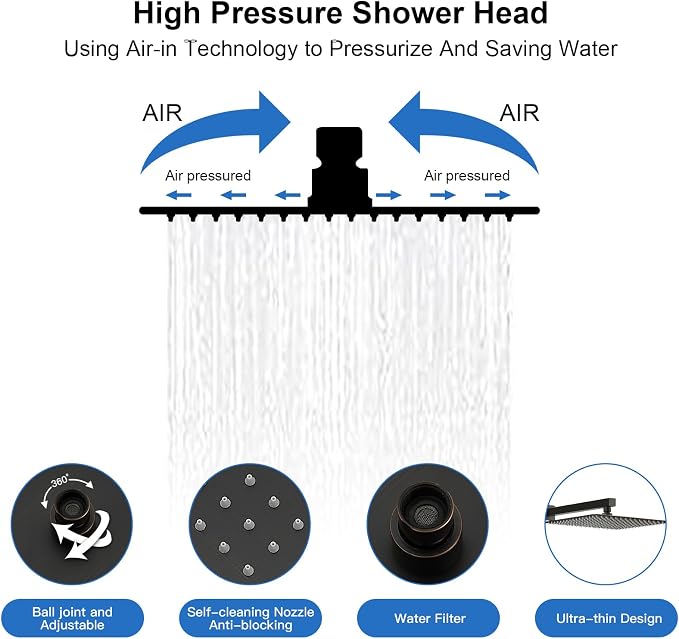 RUMOSE Shower Faucet Set Bathroom Rain Shower Head with Handheld, Bronze | 12 Inch Rainfall Shower System with Rough-in Valve, High Pressure, 2 in 1 Handheld, Brass, Wall Mount