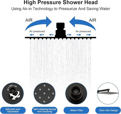 RUMOSE Shower Faucet Set Bathroom Rain Shower Head with Handheld, Bronze | 12 Inch Rainfall Shower System with Rough-in Valve, High Pressure, 2 in 1 Handheld, Brass, Wall Mount