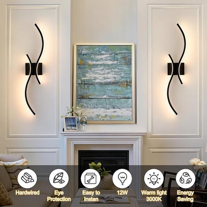 CANEOE Modern LED Wall Sconce Set of Two, 3000K Warm White Led Wall Light Fixture, 31.5inch Black Modern Sconces Wall Lighting for Bedroom, Living Room, Hallway, Staircase, Bathroom