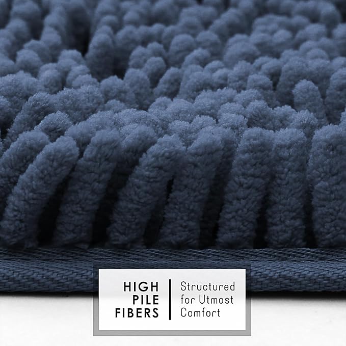 Hearth & Harbor Bathroom Rugs, Chenille Bath Mat - Machine Washable Bath Mats for Bathroom Non-Slip Backing Rubber, Quick Dry Bathroom Mat - Navy Blue 24x36