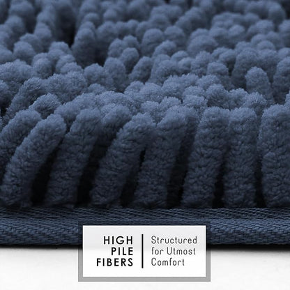 Hearth & Harbor Bathroom Rugs, Chenille Bath Mat - Machine Washable Bath Mats for Bathroom Non-Slip Backing Rubber, Quick Dry Bathroom Mat - Navy Blue 24x36