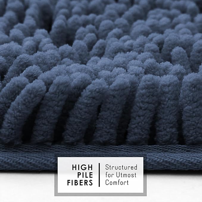 Hearth & Harbor Bathroom Rugs, Chenille Bath Mat - Machine Washable Bath Mats for Bathroom Non-Slip Backing Rubber, Quick Dry Mat - Navy Blue Bath Rug, 17x24-26x44-20x24