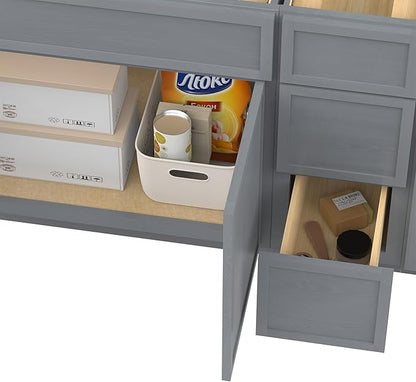 HomeBeyond 78 Inches Bathroom Vanity Base Cabinet Without Sink, Double Sink Top Sturdy Floor Mounted Cabinet with Door & Soft Closing Drawers, Sliver, VA4133-2+VA4112-3