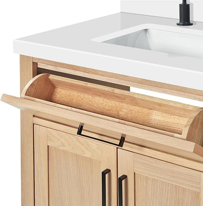 ARIEL Hepburn 72-inch Bathroom Vanity with Sink,Solid Wood, 1.5-inch Pure White Quartz Countertop, Double Rectangular Porcelain Sink, 4 Soft Closing Doors, 6 Dovetail Drawers, White Oak