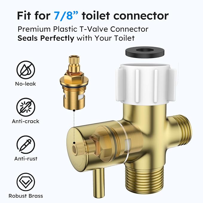Arofa Handheld Bidet Sprayer, Bidet Attachment for Toilet, Brushed Gold | Adjustabel Water Pressure, Leak-Free Hose, Fits Two-Piece Toilets, Feminine/Baby/Pet Wash, Cloth Diaper Rinse, Easy Install
