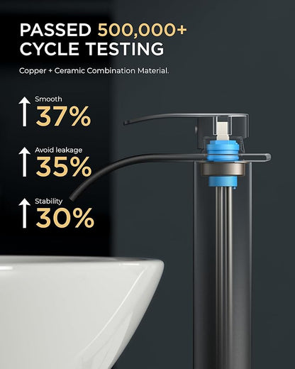 FORIOUS Waterfall Bathroom Vessel Sink Faucets with Metal Pop up Drain and Lead-Free cUPC Hose, Mate Black Single Handle Tall Bathroom Faucet 1 Hole, 11inch for Bath,Vessel