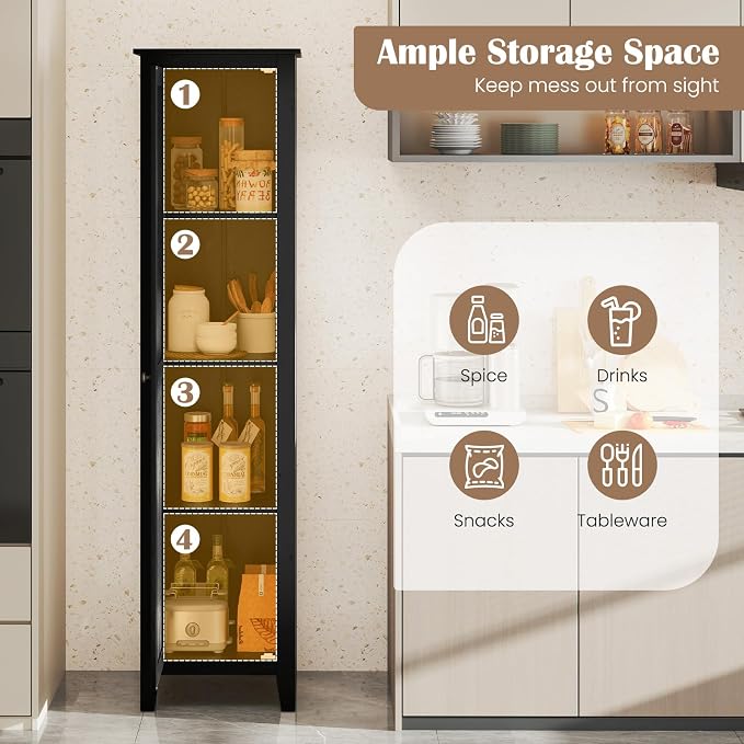 GIANTEX 72-Inches Narrow Storage Cabinet, Tall Bathroom Floor Cabinet with 4 Shelves, Barn Door, Anti-tilt Device, Raised Feet, Slim Storage Unit for Small Spaces, Living Room, Home Office, Kitchen
