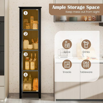 GIANTEX 72-Inches Narrow Storage Cabinet, Tall Bathroom Floor Cabinet with 4 Shelves, Barn Door, Anti-tilt Device, Raised Feet, Slim Storage Unit for Small Spaces, Living Room, Home Office, Kitchen