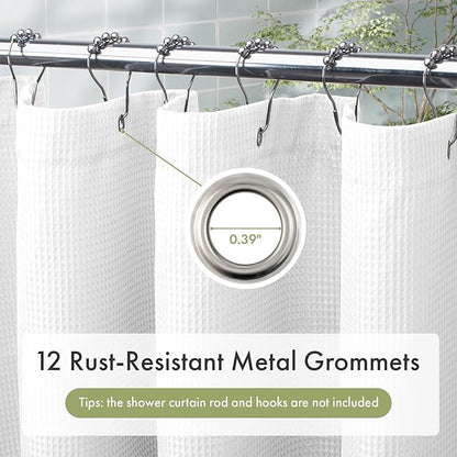 AmazerBath Stall Shower Curtain 54x72 Inches, White Shower Curtain Waffle Textured, Small Shower Curtain 54 Inches Wide, Fabric Bathroom Curtains Heavy Duty 240GSM, 9 Rustproof Metal Grommets