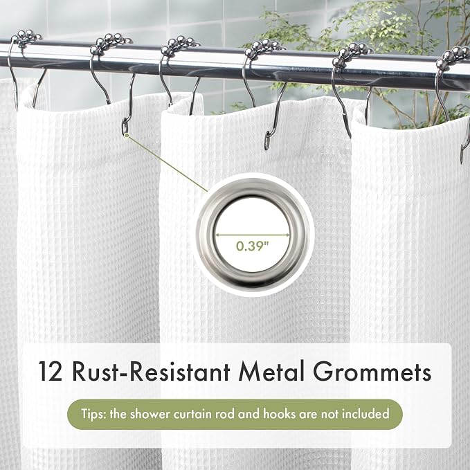 AmazerBath Extra Long Shower Curtain 90 Inches Long, White Shower Curtain Extra Tall 72x90 Inches, Fabric Shower Curtains for Bathroom, Heavy Duty 240G Waffle Textured, Rustproof Metal Grommets