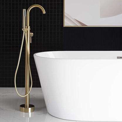 WOODBRIDGE Contemporary Single Handle Floor Mount Freestanding Tub Filler Faucet with Hand shower in Brushed Gold Finish, F0007BGRD