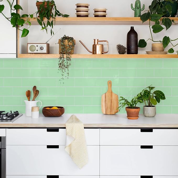 STICKGOO 10-Sheet Backsplash Peel and Stick Subway Tile, Self Adhesive Vinyl Wall Tiles, Stick on Backsplash for Kitchen and Bathroom(Thicker Design, Light Sage)