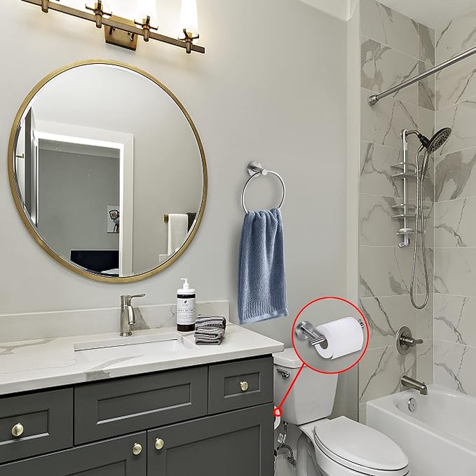 Brushed Nickel Toilet Paper Holder, Towel Ring Set 2 Pieces Hand Towel Holder for Bathroom Hardware Accessories Set SUS304 Stainless Steel Sturdy Wall Mount Bathroom Holder