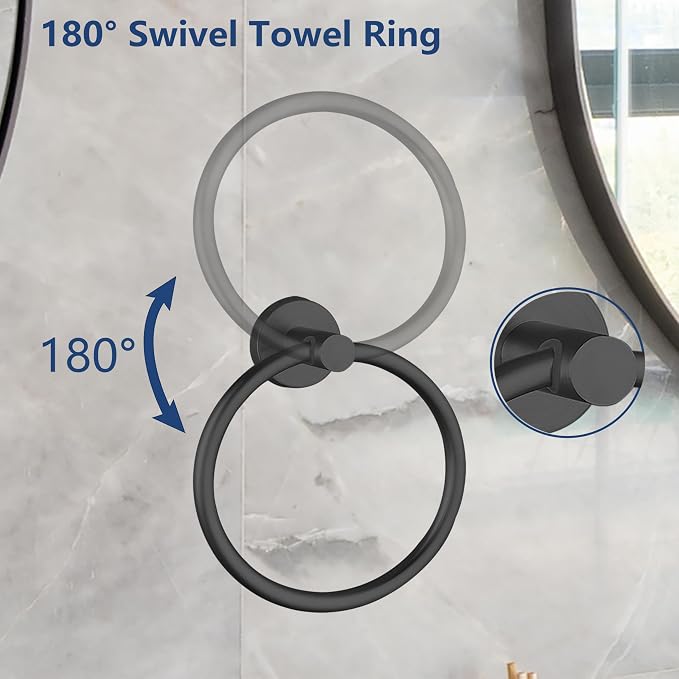 Black Bathroom Hardware Set, Towel Ring & Toilet Paper Holder, Stainless Steel SUS304, Hand Towel Hanger & Toilet Roll Holder, Sturdy Bathroom Accessories for Home or Kitchen