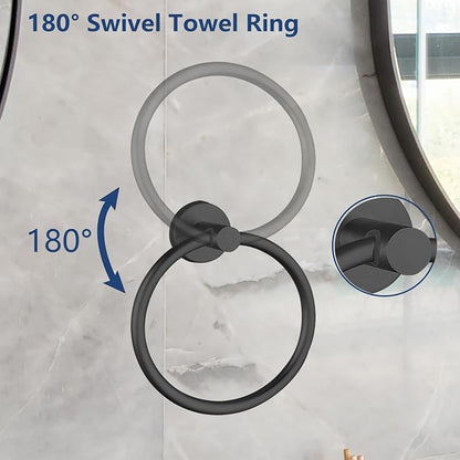 Black Bathroom Hardware Set, Towel Ring & Toilet Paper Holder, Stainless Steel SUS304, Hand Towel Hanger & Toilet Roll Holder, Sturdy Bathroom Accessories for Home or Kitchen