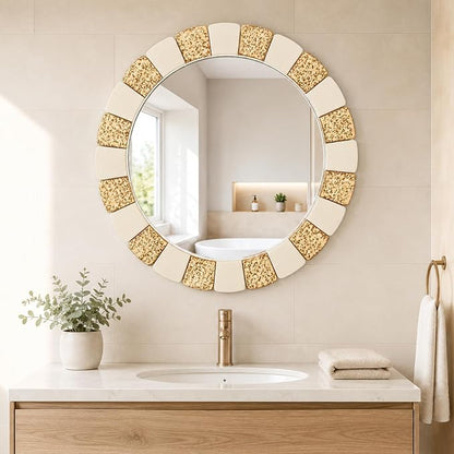 Saliwa 27 Inch Round Bathroom Mirror, Wood Framed Wall Mirror, Rustic Farmhouse Round Mirror for Vanity, Entryway, Living Room, Bedroom and Hallway
