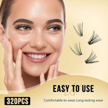 QUEWEL Lash Clusters 320Pcs 20D+30D C Curl Lash Cluster Eyelash Extensions | Cluster Lashes Mix12-18mm Individual Eyelashes Clusters Wispy Lash Clusters Thin Band Soft to Use at Home(20D+30D C Mix12-18)