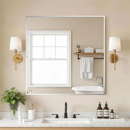 FICTOR Bathroom Vanity Mirror for Over Sink, 30" x 30", Silver | Anti-Rust Frame, Shatterproof Tempered Glass, Vertical/Horizontal Wall Mounted Mirror for Bedroom, Entryway, Living Room