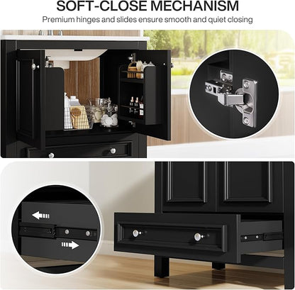 Tribesigns Modern Bathroom Vanity with Sink, Freestanding Bathroom Vanities Cabinet with Ceramic Basin Combo, Bathroom Sink Cabinet with 2 Doors and 1 Drawer, Solid Wooden Frame (Black, 30 INCH)
