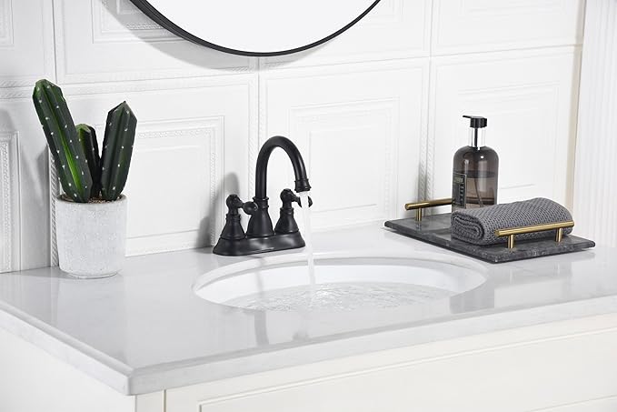 Two Handle Bathroom Sink Faucet - Matte Black 3 Hole with Overflow Pop up Drain, 360 Swivel Spout, Centerset Lavatory Faucet, F-4501-MT