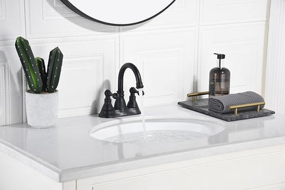 Two Handle Bathroom Sink Faucet - Matte Black 3 Hole with Overflow Pop up Drain, 360 Swivel Spout, Centerset Lavatory Faucet, F-4501-MT