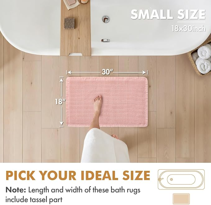 MIULEE Set of 2 Waffle Bathroom Rugs Boho Bath Mat Pink 18x30 Inch | Non Slip, Super Absorbent, Washable, Ultra Soft, Rubber Backed Bath Rugs for Bathroom Floor Tub Shower