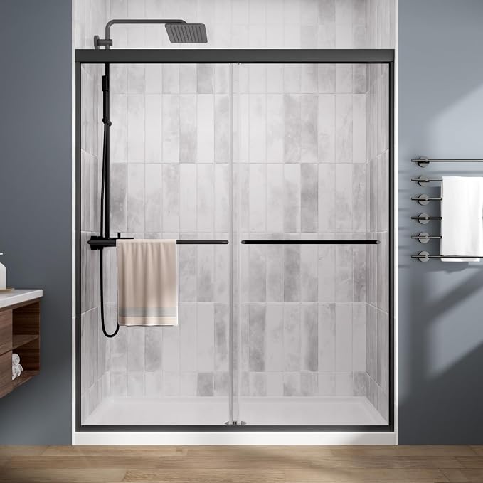 Royal Guard Double Sliding Shower Door 44-48" W x 76" H,Matte Black | 6mm SGCC Tempered Glass,Nano Coating Easy Clean,Walk-in Shower Use,Reversible Installation&Waterproof
