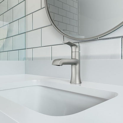Moen LISO Spot Resist Brushed Nickel One-Handle Bathroom Faucet, One Hole Bathroom Sink Faucet with Optional Deck Plate and Push Down Drain, 84540SRN