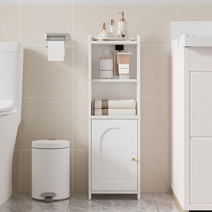 Bathroom Storage Cabinet, Corner Floor Cabinet with Doors and Adjustable Shelf, Narrow Toilet Paper Cabinets, Bathroom Organizer for Small Spaces, White BC39713X